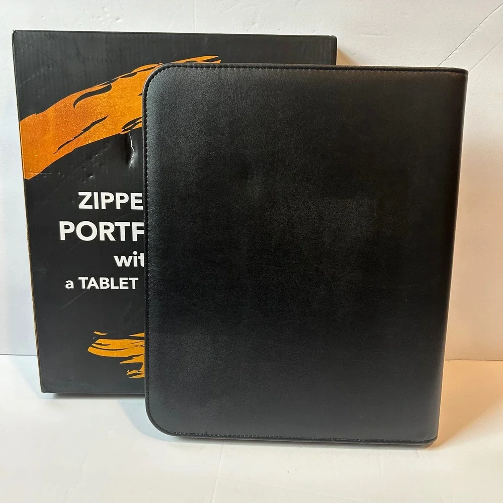 Wundermax Zippered Portfolio Binder Unisex Black New Vegan Leather Tablet Sleeve